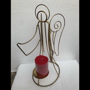 Home interiors vintage Gold metal candle holder angel shaped